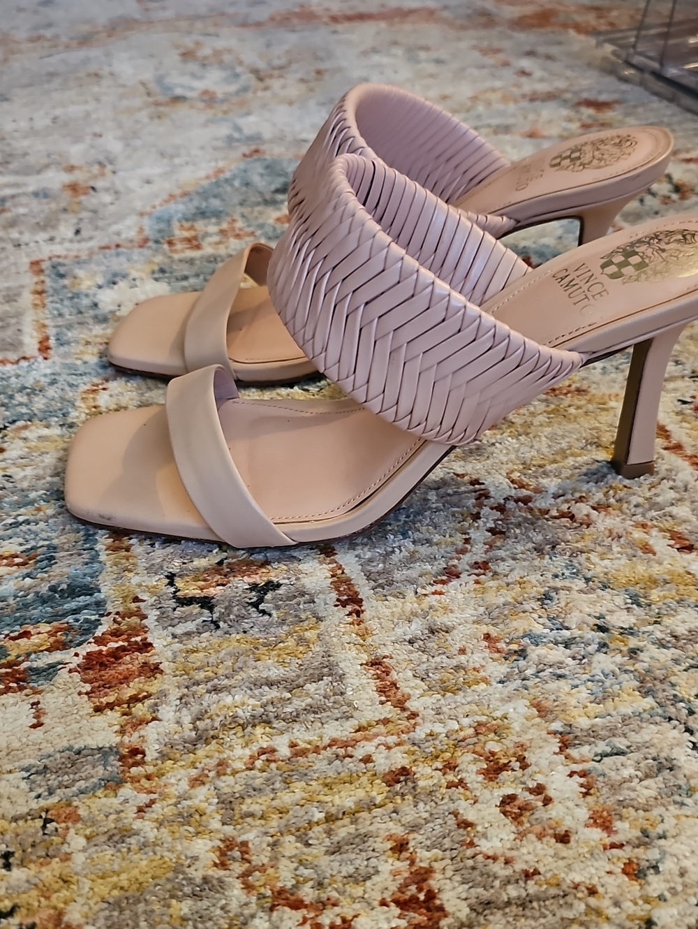 Vince Camuto Blush Pink Woven Slide Heels